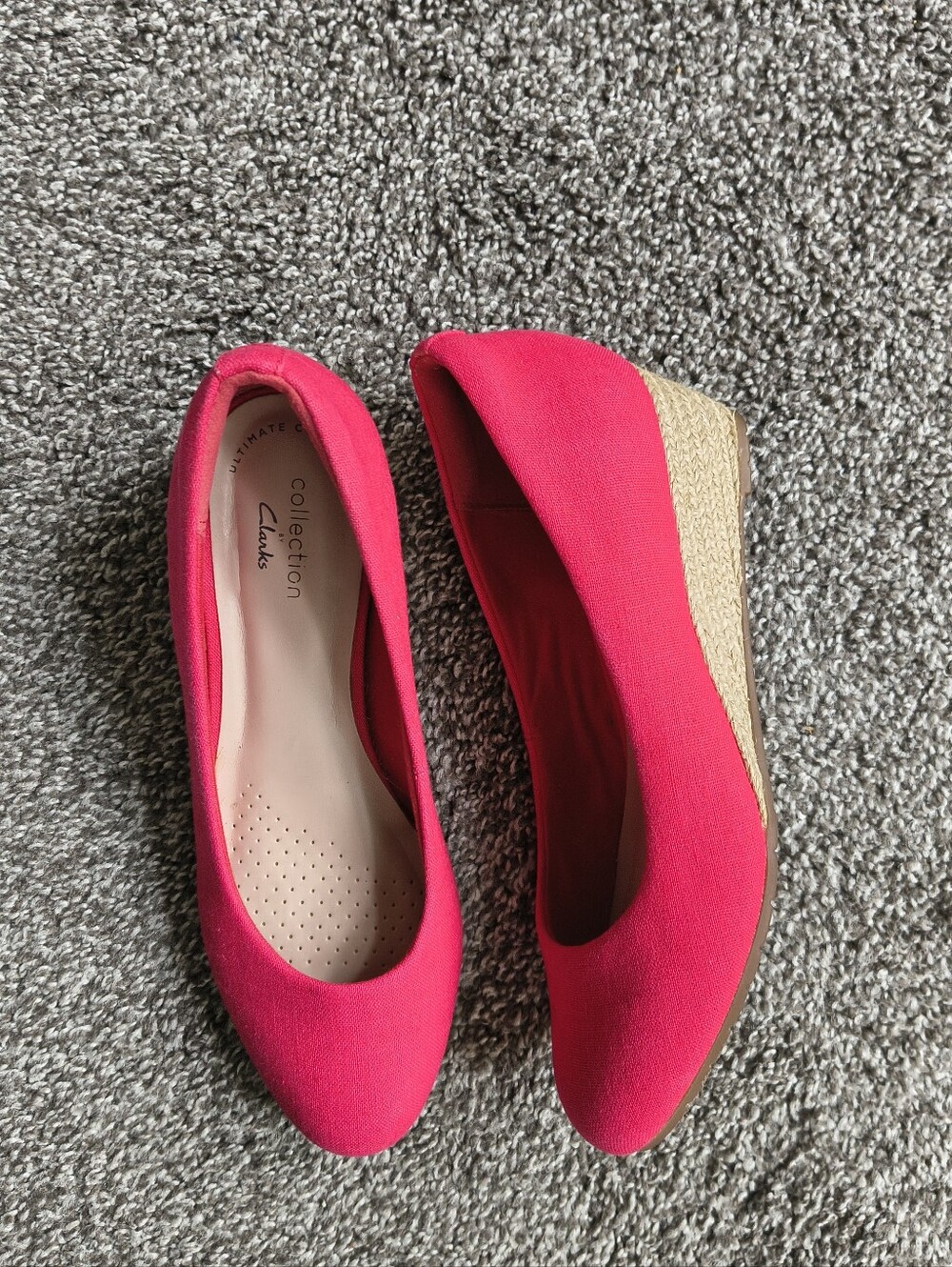Clarks Mallory Luna Bright Pink Red Espadrille Wedges 6M